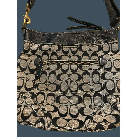 Coach Signature Hobo Bag Black & Gray Canvas Leather Adjustable Strap - Picture 2 of 9